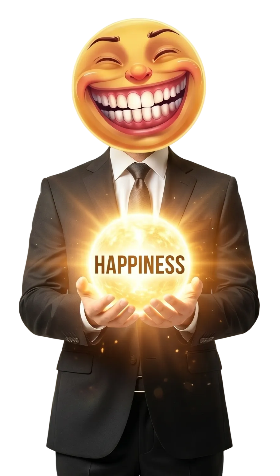 Happy guy holding a glowing orb of happiness